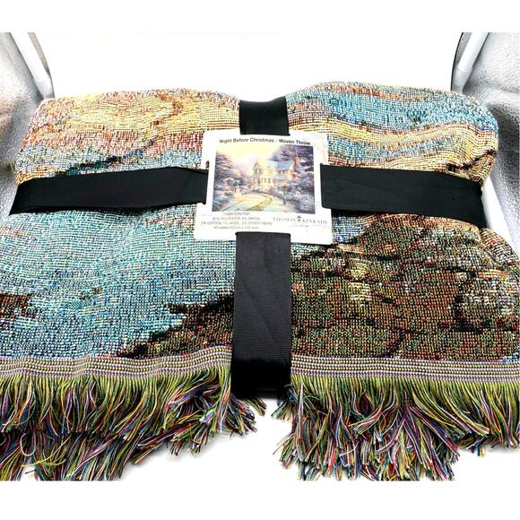 Thomas Kinkade Night Before Christmas‎ Fringed Tapestry Throw Blanket 50x60 New - Picture 1 of 5